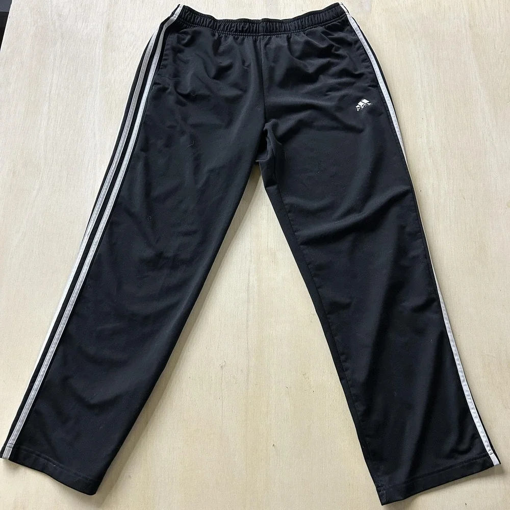 Adidas Track Pants Mens XL‎ Black Primegreen 3-Stripes Elastic Waist Pockets